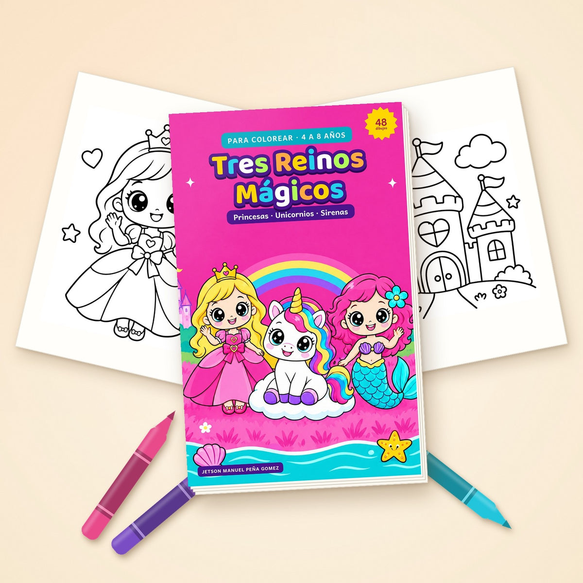 Tres Reinos Mágicos – Princesas, unicornios y sirenas para colorear